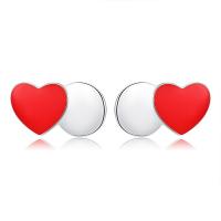 Sterling Silver Stud Earring, 925 Sterling Silver, Heart, platinum plated, Korean style & for woman 