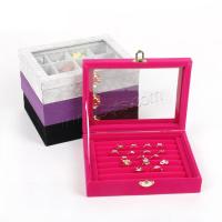 Multifunctional Jewelry Box, Velveteen, with Composite Wood & Glass, Square  
