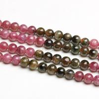 Natürlicher Turmalin Perlen, rund, poliert, DIY, gemischte Farben, 6mm, Länge:ca. 15 ZollInch, ca. 65PCs/Strang, verkauft von Strang
