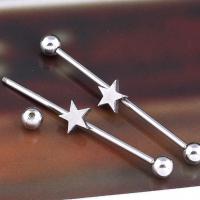 Stainless Steel Straight Barbell, Star, plated, hypo allergic & Unisex & micro pave rhinestone 48*7*5mm  