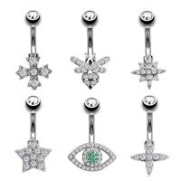Stainless Steel Belly Ring, plated, 6 pieces & micro pave rhinestone & for woman 10*5*1.6mm  
