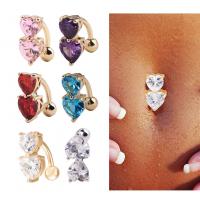 Stainless Steel Belly Ring, Heart, plated, micro pave cubic zirconia & for woman 10*1.6*5mm 