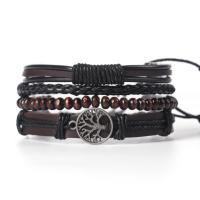 Men Bracelet, Zinc Alloy, bracelet, with Faux Leather, portable & three pieces, black, 18CM 