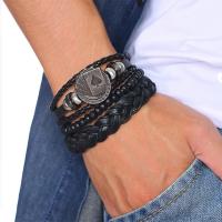 Men Bracelet, Zinc Alloy, bracelet, with Faux Leather, portable & Unisex, black, 18CM 