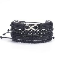 Men Bracelet, Zinc Alloy, bracelet, with Faux Leather, portable & for man, black, 18.CM 