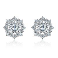 Sterling Silver Stud Earring, 925 Sterling Silver, Snowflake, silver color plated, fashion jewelry & micro pave cubic zirconia & for woman, clear 5mm 