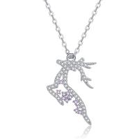 Cubic Zircon Micro Pave Brass Necklace, with 1.96 inch extender chain, Deer, polished, micro pave cubic zirconia & for woman, silver color Approx 15.74 Inch 