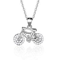 Cubic Zirconia Micro Pave Sterling Silver Necklace, 925 Sterling Silver, Bike, silver color plated, vintage & micro pave cubic zirconia & for woman .53 Inch 