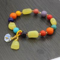 Glass Jewelry Beads Bracelets, Beeswax, with Glass Beads, for woman & mixed, mixed colors, 8-10mm  