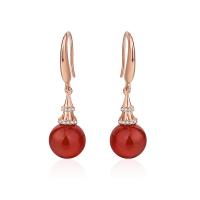Brass Drop Earring, with Agate, gold color plated, polished & micro pave cubic zirconia & for woman 
