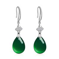 Brass Drop Earring, with Green Agate, plated, polished & micro pave cubic zirconia & for woman, green 