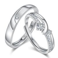 Couple Finger Rings, Brass, polished, Adjustable & micro pave cubic zirconia, silver color, 3mm,3.5mm 