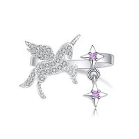 Brass Cuff Finger Ring, Unicorn, platinum color plated, Adjustable & polished & micro pave cubic zirconia & for woman, metallic color plated, 2.5mm 