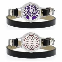 Perfume Aromatherapy Bracelet, Alloy, with PU Leather & Rhinestone, Round, plated, Adjustable & hollow 25mm 