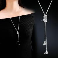 Fashion Sweater Chain Necklace, Alloy, plated, for woman & with rhinestone, silver color, 900*15mm 