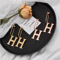 Titanium Steel Drop Earring, Letter H, plated two different colored, 75*28mm 