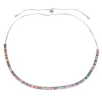 Cubic Zircon Micro Pave Brass Necklace, Cubic Zirconia, with brass chain, plated, Adjustable & for woman, multi-colored, 4.5mm,1mm Approx 19-25 Inch 