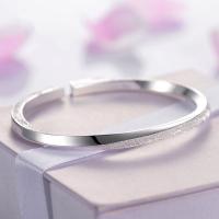 99% Sterling Silver Cuff Bangle, Round, plated, polished & for woman & frosted, silver color 