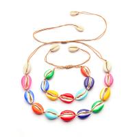 Shell Jewelry Sets, Alloy, bracelet & necklace, plated, Unisex & enamel 270+70,400+180mm 