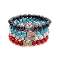 Turquoise Bracelets, Natural Stone, with turquoise, Round, plated, Unisex & micro pave rhinestone 65*46mm,8mm 