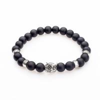 Gemstone Bracelets, Natural Stone, with Black Stone, Owl, plated, Unisex & frosted, black, 72*45mm,10mm,8mm 