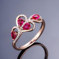 Rhinestone Brass Finger Ring, with Ruby & 18K Gold, Donut, plated, with 4 pcs rhinestone & for woman, rose gold color, 11*18mm   3*4mm  