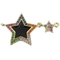 Cubic Zirconia Micro Pave Brass Connector, Star, gold color plated, micro pave cubic zirconia & enamel, black  
