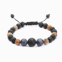 Lava Bead Bracelet, Natural Stone, with Lava & Picture Jasper & Sodalite, Round, handmade, Length Adjustable & braided bracelet & Unisex, mixed colors, 6mm8mm10mm12mm 