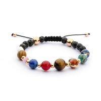 Gemstone Bracelets, Natural Stone, with Multi - gemstone, Round, handmade, braided bracelet & Unisex, mixed colors, 8mm10mm 