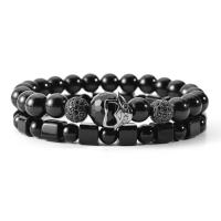 Black Stone Bracelet, Natural Stone, with Black Stone, Skull, plated, Unisex & micro pave cubic zirconia 55mm 