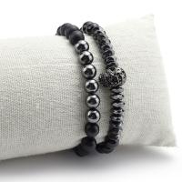 Hematite Bracelets, Natural Stone, with Metal & Hematite, Skull, plated, Unisex & frosted 50mm 