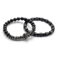 Hematite Bracelets, Natural Stone, with Metal & Hematite, Skull, plated, for man 50mm 