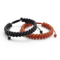 Agate Bracelets, Round, handmade, Double Layer & Length Adjustable & braided bracelet 180+130mm 