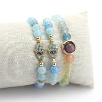 Glass Jewelry Beads Bracelets, Alloy, with Glass Beads, Hand, plated & for woman 50mm 