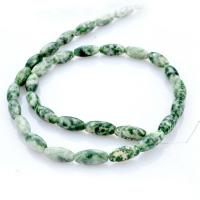 Perles en pierres aux taches vertes, Pierre de tache vert, tambour, DIY, vert Vendu par brin