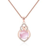 Cubic Zircon Micro Pave Brass Necklace, with Gemstone, with 1.57 inch extender chain, rose gold color plated & micro pave cubic zirconia & for woman, pink Approx 16.14 Inch 