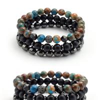 Gemstone Bracelets, Natural Stone, with Metal & Hematite, Round, Unisex & frosted 50mm 
