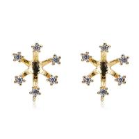 Brass Earring Drop Component, with 925 Sterling Silver, gold color plated, DIY & for woman & with rhinestone 