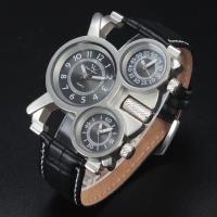 Men Wrist Watch, Alloy, with Leather & Glass & Stainless Steel, plated white and black, 49*12.5mm 