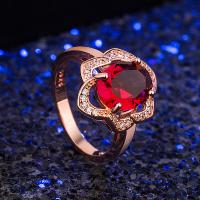 Кубическое цирконовое латунное кольцо, Латунь, с кубический цирконий, Портативный & Устойчивого, красный, продается PC
