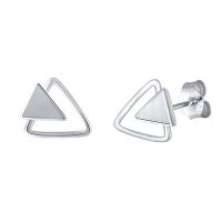 Sterling Silver Stud Earring, 925 Sterling Silver, Triangle, platinum color plated, for woman & hollow, metallic color plated, 5mm 