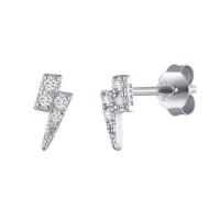 Sterling Silver Stud Earring, 925 Sterling Silver, Lightning Symbol, plated, micro pave cubic zirconia & for woman 6mm 