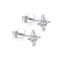 Sterling Silver Stud Earring, 925 Sterling Silver, plated, micro pave cubic zirconia & for woman 12.97mm 