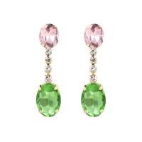 Crystal Drop Earring, Metal, with Quartz, plated, for woman, pink, 48*10mm 