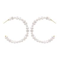 Boucle d'oreille de perles d'eau douce , métalballast, avec perle, baroque, Placage, pour femme, blanc, 60*55mm, Vendu par paire