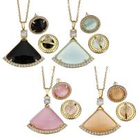 Cubic Zirconia Micro Pave Brass Jewelry Sets, Stud Earring & necklace, with Cats Eye, plated, fashion jewelry & for woman nickel, lead & cadmium free 1.5mm,15mm Inch 