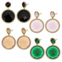 Brass Drop Earring, with Cats Eye, plated, fashion jewelry & for woman nickel, lead & cadmium free, 51mm 