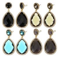 Brass Drop Earring, with Cats Eye, plated, fashion jewelry & for woman nickel, lead & cadmium free, 55mm 