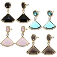 Brass Drop Earring, with Cats Eye, plated, fashion jewelry & for woman nickel, lead & cadmium free, 46mm 