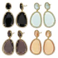 Brass Drop Earring, with Cats Eye, plated, fashion jewelry & for woman nickel, lead & cadmium free, 53mm 
